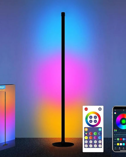 Led Floor Lamp,RGB Corner Lamp with App and Remote Control,Smart Modern Floor Lamp with 16 Million DIY Colors,DIY Modes and Music Sync,Standing Lamp for Bedroom,Living Room - LeafyLoom