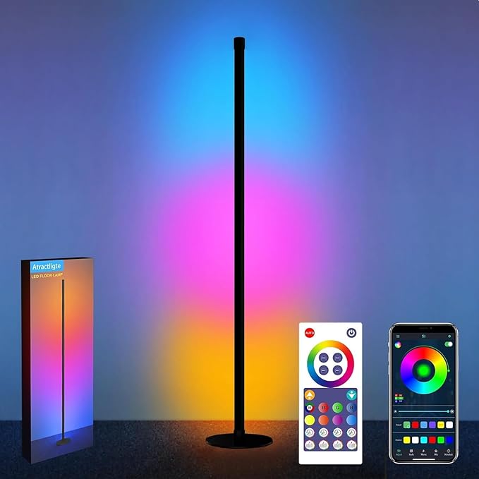 Led Floor Lamp,RGB Corner Lamp with App and Remote Control,Smart Modern Floor Lamp with 16 Million DIY Colors,DIY Modes and Music Sync,Standing Lamp for Bedroom,Living Room - LeafyLoom