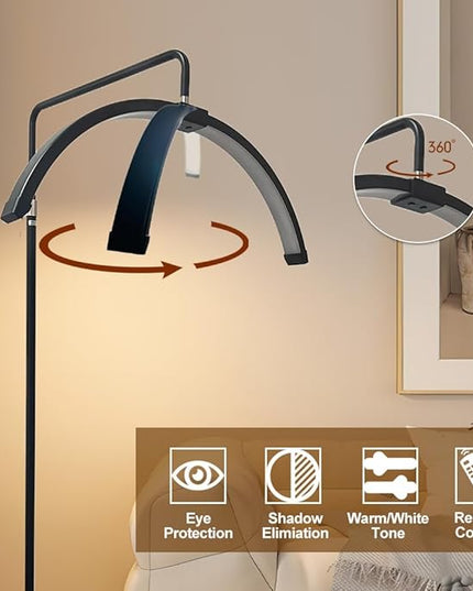 Eyelash LED Floor Light, Half Moon Lamp for Lash Extension, Lighting for Beauty, Skincare, Lashes, Eyebrows, Filming Content Creation (Black) - LeafyLoom