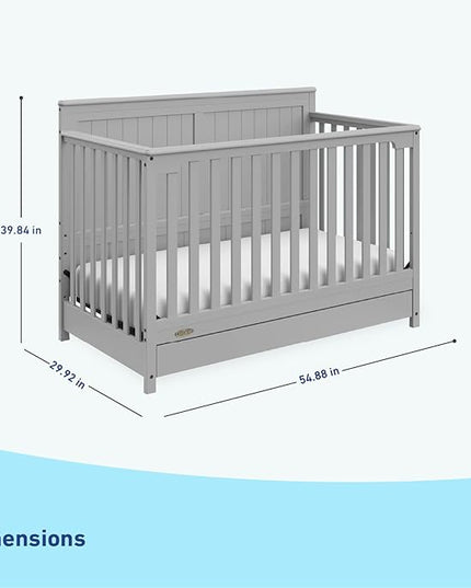 Graco Hadley 5-in-1 Convertible Crib with Drawer (Pebble Gray) – GREENGUARD Gold Certified, Crib with Drawer Combo, Full-Size Nursery Storage Drawer, Converts to Toddler Bed, Daybed - LeafyLoom