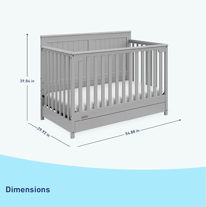Graco Hadley 5-in-1 Convertible Crib with Drawer (Pebble Gray) – GREENGUARD Gold Certified, Crib with Drawer Combo, Full-Size Nursery Storage Drawer, Converts to Toddler Bed, Daybed - LeafyLoom