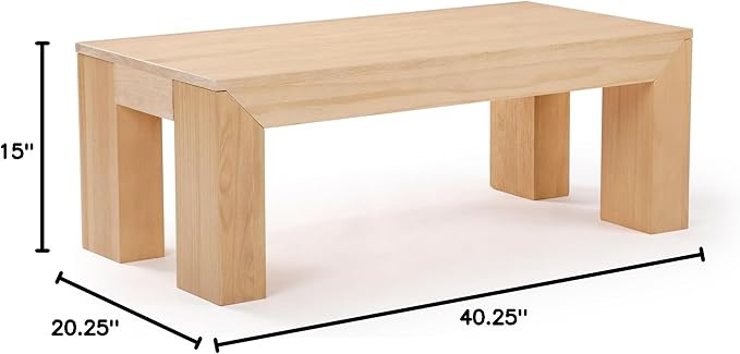 Plank+Beam Modern Rectangular Coffee Table, Solid Wood, 40 Inch, Rectangle Coffee Table for Living Room, Mini Center Tables for Small Spaces, Small Living Space Tea Table, Blonde Wirebrush - LeafyLoom