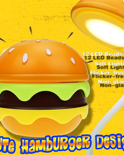 Cute Desk Lamp for Kids, Rechargeable Hamburger Small Desk Lamps with Adjustable Neck Dimmable Touch Switch, Nursery Night Lights, Kawaii Desk Accessories, Kawaii Room Decor for Boys Girls Gifts - LeafyLoom
