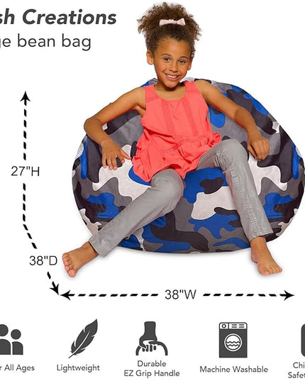 Posh Creations Bean Bag Chair for Kids, Teens, and Adults Includes Removable and Machine Washable Cover, Soft Nylon - Camo Blue and Brown, 38in - Large - LeafyLoom