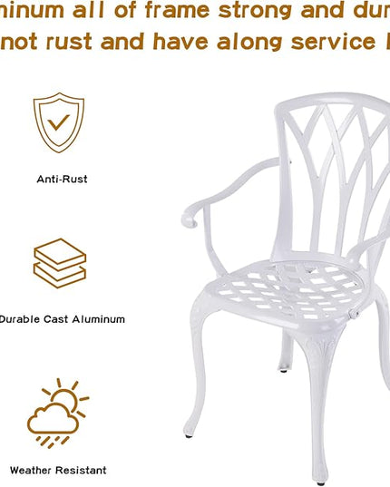 Jardin DE CENTENNAIL 3-Piece Outdoor Bistro Set Cast Aluminum Rust-Resistant Patio Furniture Armchairs Design (White) - LeafyLoom