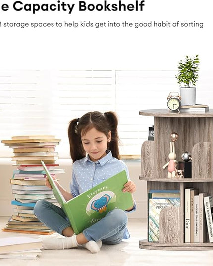 Nidouillet Small Rotating Bookshelf, 2 Tier Revolving Bookcase 360° Display Round Bookshelf Narrow Swivel Corner Book Shelf Standing Bookcase Adult Bedroom - LeafyLoom