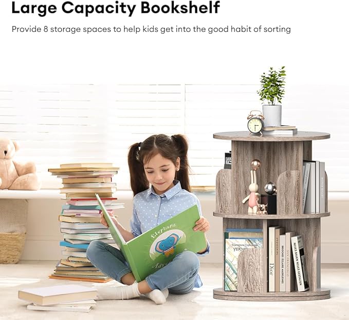 Nidouillet Small Rotating Bookshelf, 2 Tier Revolving Bookcase 360° Display Round Bookshelf Narrow Swivel Corner Book Shelf Standing Bookcase Adult Bedroom - LeafyLoom