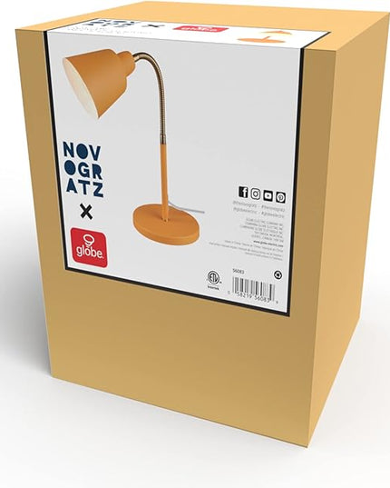 Globe 56083 16" Desk Lamp, Matte Orange, Adjustable Brass Gooseneck, in-Line On/Off Rocker Switch, Home Office Accessories, Desk Lamps for Home Office, Home Décor, Adjustable Lamp - LeafyLoom