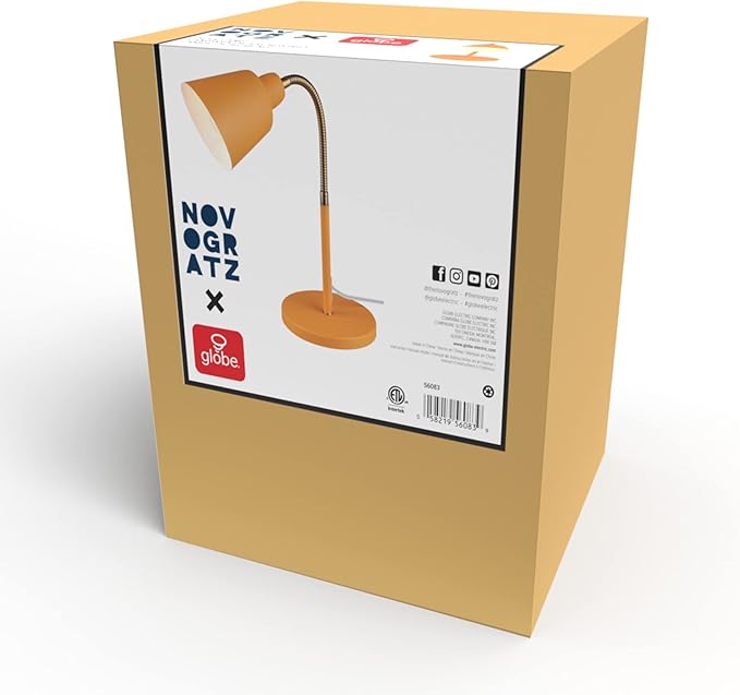 Globe 56083 16" Desk Lamp, Matte Orange, Adjustable Brass Gooseneck, in-Line On/Off Rocker Switch, Home Office Accessories, Desk Lamps for Home Office, Home Décor, Adjustable Lamp - LeafyLoom