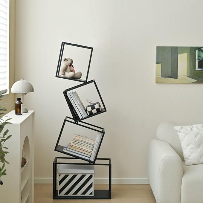 Bookshelf, 4-Tier Bookcase Black, 49'' Tall Black Bookshelf, Industrial Bookshelf, Modern Book Shelf, Storage Shelves for CDs/Books/Home Decor, Display Shelf for Living Room, Office - LeafyLoom