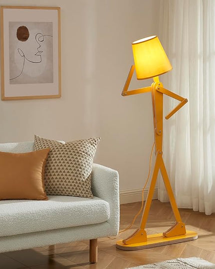 Cool Mini Wood Floor Lamp for Living Room Bedroom Farmhouse - Corner Decorative Reading Standing Light Creative Swing Arm Arc Design Gift for Kids Room (Egg Yellow) - LeafyLoom