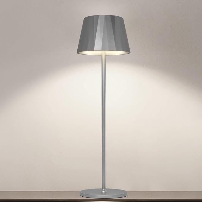 Modern LED Cordless Waterproof Table Lamp,5200mAh Touch Dimmable Desk Lamp,Rechargeable Battery Powered Night Light for Indoor/Outdoor Dining (Silver, 3000K, Warm White) - LeafyLoom