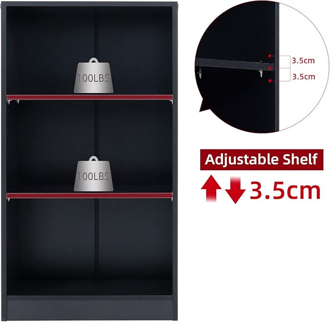 Sunon 3 Shelf Wood Bookcase Freestanding Display Shelf Adjustable Layers Bookshelf for Home Office Library Small Narrow Space (Black, 3-Layers) - LeafyLoom