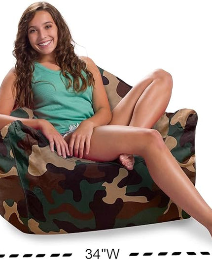 Posh Creations Structured Comfy Bean Bag Chair for Gaming, Reading and Watching TV, Malibu Lounge, Nylon - Camo Green - LeafyLoom