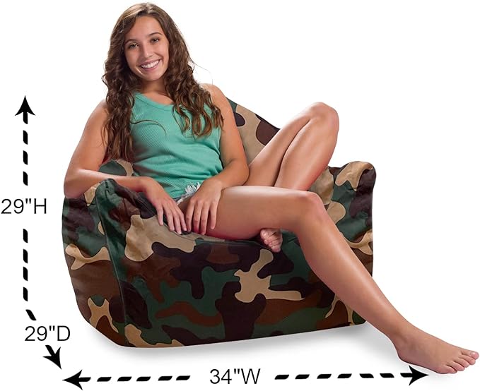 Posh Creations Structured Comfy Bean Bag Chair for Gaming, Reading and Watching TV, Malibu Lounge, Nylon - Camo Green - LeafyLoom