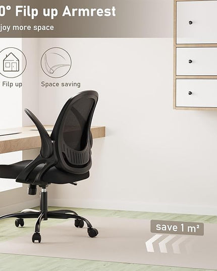Home Office Chair Work Desk Chair Comfort Ergonomic Swivel Computer Chair, Breathable Mesh Desk Chair, Lumbar Support Task Chair with Wheels and Flip-up Arms and Adjustable Height - LeafyLoom