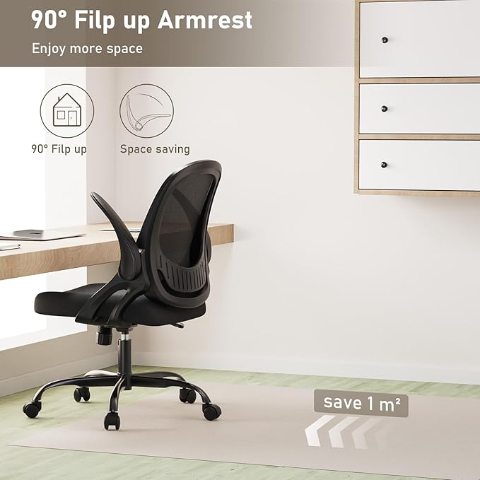 Home Office Chair Work Desk Chair Comfort Ergonomic Swivel Computer Chair, Breathable Mesh Desk Chair, Lumbar Support Task Chair with Wheels and Flip-up Arms and Adjustable Height - LeafyLoom