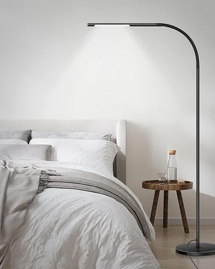 LED Modern Floor Lamps, Flexible Gooseneck Standing Reading Light W/Stable Base, 4 Color & 5 Brightness Dimmer, Touch & Remote Control, for Living Room, Chair, Couch, Office Task (Black) - LeafyLoom