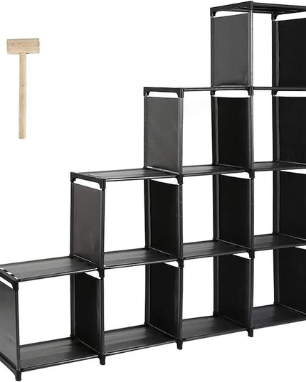 10-Cube Storage Organizer Rack, Staircase Organizer Modular Bookcase, DIY Storage Organizer Closet Shelf, Bookcase in Living Room, Bedroom for Toys and Daily Necessities, Black - LeafyLoom