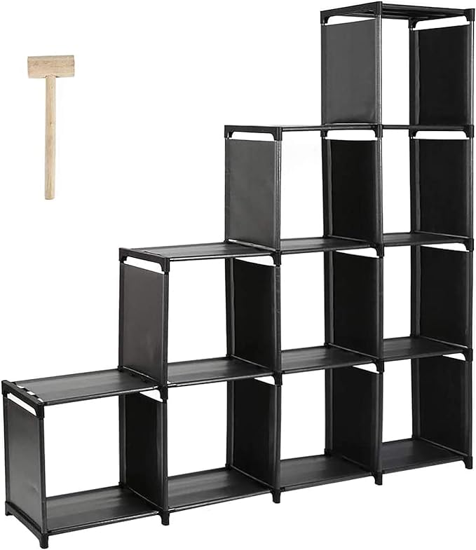 10-Cube Storage Organizer Rack, Staircase Organizer Modular Bookcase, DIY Storage Organizer Closet Shelf, Bookcase in Living Room, Bedroom for Toys and Daily Necessities, Black - LeafyLoom