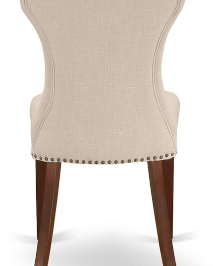 East West Furniture DMGA5-MAH-32 5 Piece Dining Set Includes a Round Dining Room Table with Dropleaf and 4 Light Beige Linen Fabric Upholstered Parson Chairs, 42x42 Inch, Mahogany - LeafyLoom