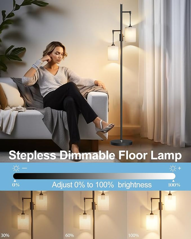 Lightdot 65IN Dimmable Tree Floor Lamp, Mid Century Modern Standing Lamps with 2 E26 3000K LED Bulbs, Industrial Tall Floor Lamp for Living Room - LeafyLoom