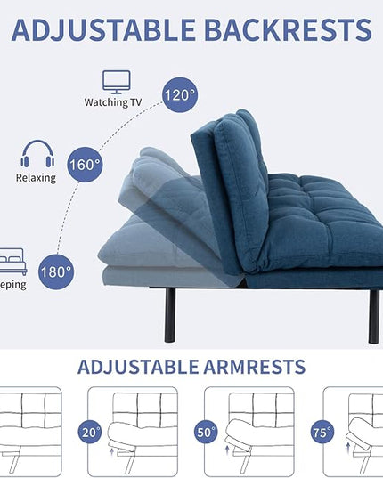MUUEGM Futon Couch Bed, Convertible Memory Foam Sofa Bed, Modern Love Seat Daybed Sofa for Living Room,Small Space,Office,71",Adjustable Backrests Armrests Couch Bed Sleeper,Blue - LeafyLoom