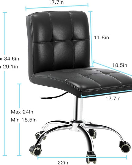 360° Office Desk Chair,PU Adjustable Rolling Task Chair with Backrest for Barber,Office,Home, Computer,360° Swivel,Armless (black) - LeafyLoom