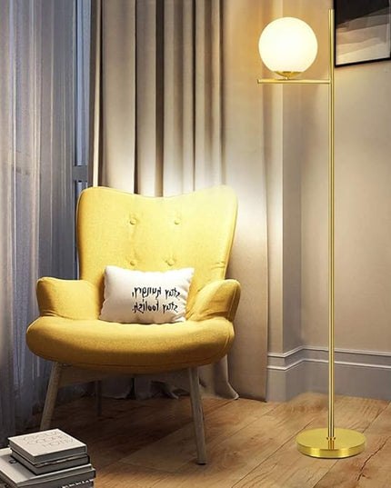 DINGLILIGHTING DLLT LED Frosted Glass Globe Floor Lamp-9W Standing Lamps for Modern, Mid Century Contemporary Rooms, Energy Saving Tall Pole Accent Lighting for Living Room, Bedroom, Office, Gold - LeafyLoom