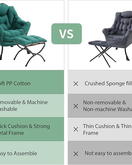 Lazy Chair with Ottoman, Modern Chair with Folding Footrest, Lounge Accent Chair, Comfortable Reading Chair (Peach Dark Green) - LeafyLoom
