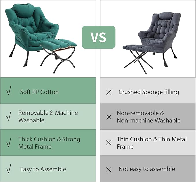 Lazy Chair with Ottoman, Modern Chair with Folding Footrest, Lounge Accent Chair, Comfortable Reading Chair (Peach Dark Green) - LeafyLoom