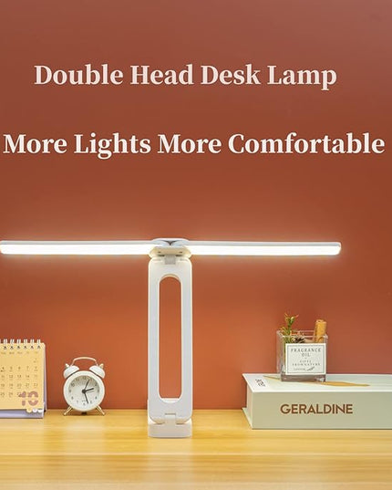 Double Head Desk Lamp with Large Lighting Range, Mini Lamp for Small Spaces, Rechargeable Foldable and Portable Desk Lamp with USB-C Cable for Travelling,Small Desk Lamp for College Dorm Room,Blue - LeafyLoom