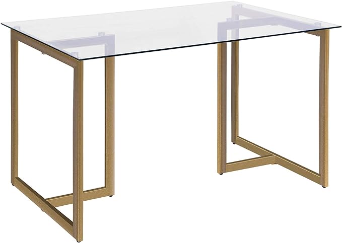 FurnitureR 47" Modern Rectangular Spacious Tempered Glass Tabletop & Gold Base Elegant Home Kitchen Room Dining Table, Gold - LeafyLoom