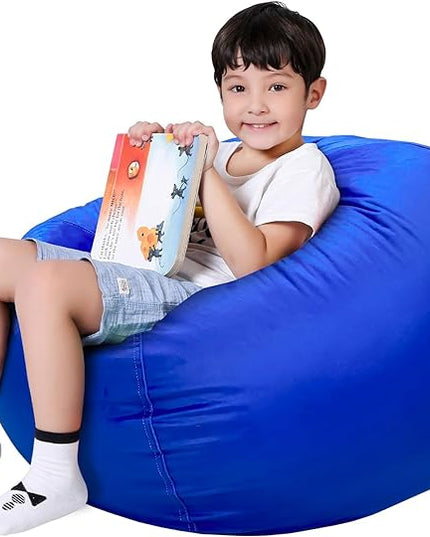 Lukeight Stuffed Animal Storage Bean Bag Chair Cover for Kids, Zipper Beanbag Chair Cover for Organizing Toddler & Kids' Rooms Plush Toys (Solid Blue, Large) - LeafyLoom