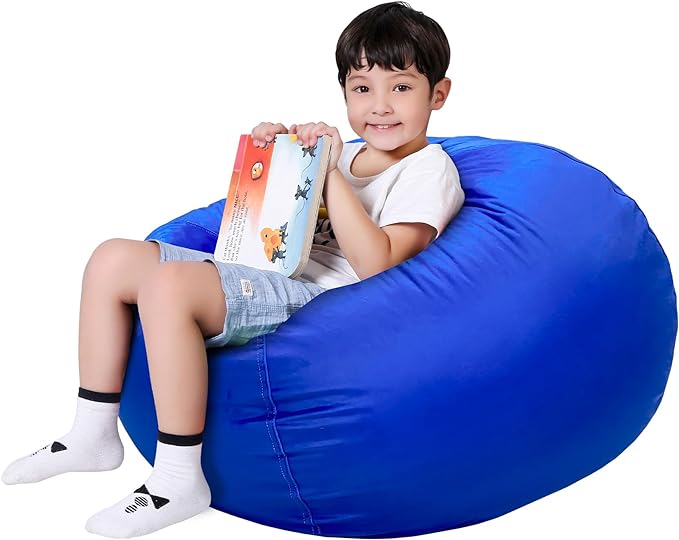 Lukeight Stuffed Animal Storage Bean Bag Chair Cover for Kids, Zipper Beanbag Chair Cover for Organizing Toddler & Kids' Rooms Plush Toys (Solid Blue, Large) - LeafyLoom