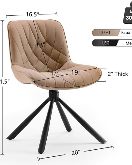 YOUNUOKE Upholstered Dining Chairs Set of 2 Comfortable Mid Century Modern Kitchen Chair with Sturdy Metal Legs Faux Leather Dinner Chairs for Kitchen Dining Room, Khaki - LeafyLoom