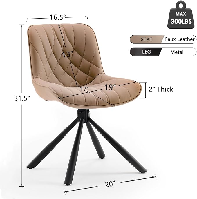 YOUNUOKE Upholstered Dining Chairs Set of 2 Comfortable Mid Century Modern Kitchen Chair with Sturdy Metal Legs Faux Leather Dinner Chairs for Kitchen Dining Room, Khaki - LeafyLoom