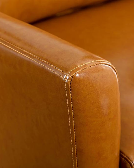 Dreamsir 80'' Faux Leather Sofa Couch, Mid-Century Modern Sofa with Solid Wooden Frame & Padded Cushions, 3-Seater Couch for Living Room, Apartment, Lounge Room (Camel) - LeafyLoom