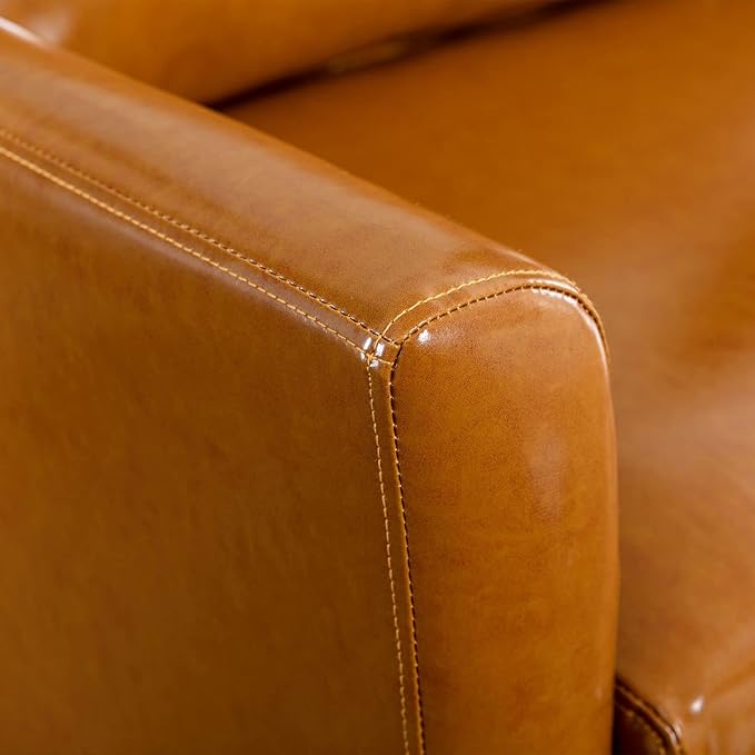 Dreamsir 80'' Faux Leather Sofa Couch, Mid-Century Modern Sofa with Solid Wooden Frame & Padded Cushions, 3-Seater Couch for Living Room, Apartment, Lounge Room (Camel) - LeafyLoom