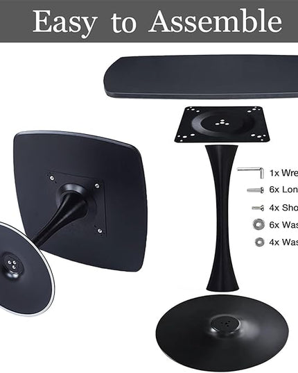 42 inch Black Square Pedestal Table for 4-6 Person, Mid Century Modern Table for Kitchen Dining Room - LeafyLoom
