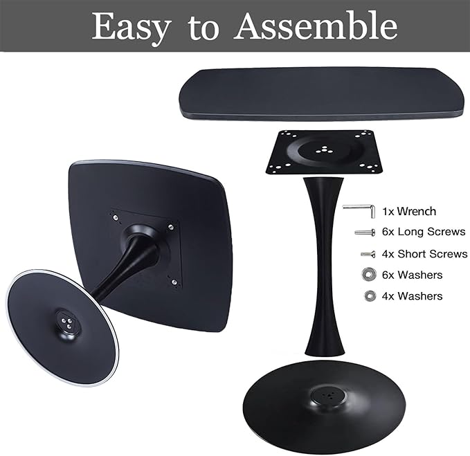 42 inch Black Square Pedestal Table for 4-6 Person, Mid Century Modern Table for Kitchen Dining Room - LeafyLoom