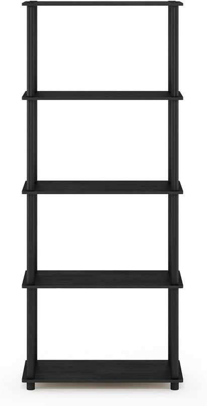 Furinno Turn-N-Tube 5-Tier Multipurpose Shelf / Display Rack / Storage Shelf / Bookshelf, Round Tubes, Americano/Black - LeafyLoom