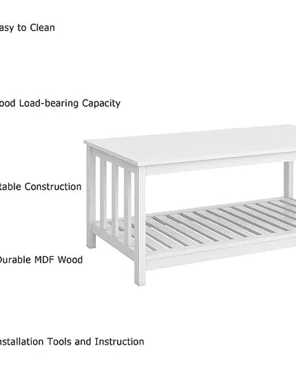 TaoHFE White Modern Coffee Table with Storage Shelf 2-Tier Living Room Table Rectangular Center Table 40 Inch Wooden Coffee Tables for Living Room Furniture for Living Room, Meeting Room, Office - LeafyLoom