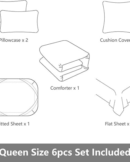 Kids Gaming Bedding Sets, 6 Piece Gamer Comforter Sets for Teens Boys Queen Size for Bedroom Comforter Set Adult 3D Gamepad Microfiber Bedding Sets Fits All Season (Queen Comforter - LeafyLoom
