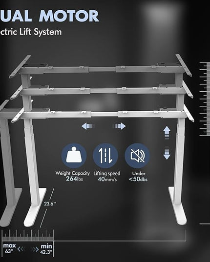 AIMEZ0 Dual Motor Sit Stand Desk Adjustable Electric Standing Desk Frame with LCD Touch Screen Adjustable Height 27.4-45.6 inches for Home & Office Table (Frame Only) White - LeafyLoom