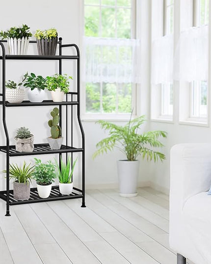 Shelving Unit Bakers Rack Metal Storage Shelves Laundry Shelf Organizer Standing Shelf Units for Laundry Kitchen Bathroom Pantry Closet Indoor and Outdoor (4 Tier, Black) - LeafyLoom