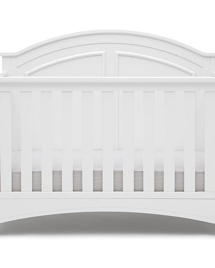 Delta Children Perry 6-in-1 Convertible Crib - Greenguard Gold Certified, Bianca White + Simmons Kids Radiant Sky Dual Sided Baby Crib Mattress and Toddler Mattress (Bundle) - LeafyLoom