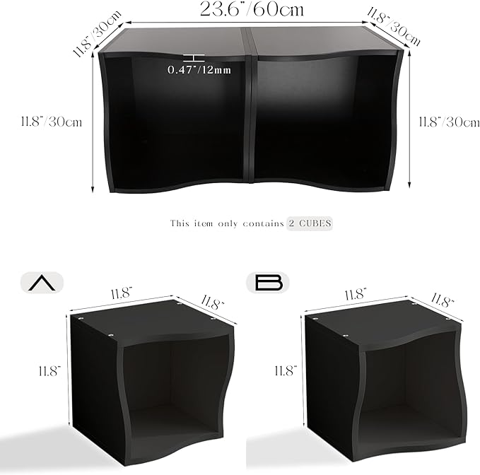 DIY Bookcase, 2 Cube Storage Organizer, Stackable Modular Book Shelf for Bedroom, Living Room, Office, Closet - LeafyLoom