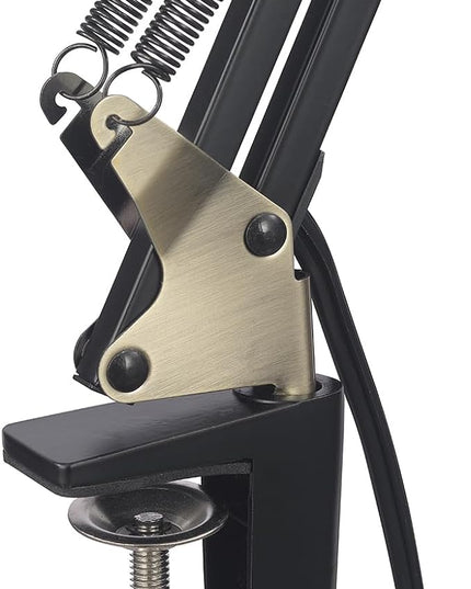 Globe Electric 62000009 32" Multi-Joint Desk Lamp with Metal Clamp, Matte Black, Antique Brass Accents, On/Off Rotary Switch on Shade, Partially Adjustable Swing Arm, Home Décor, Office Accessory - LeafyLoom