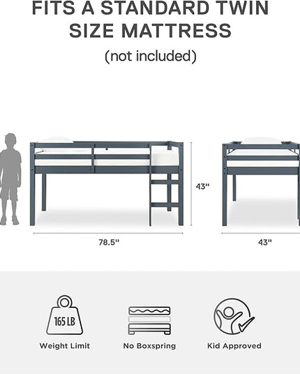 DHP Milton Junior Twin Loft Bed, Grey - LeafyLoom